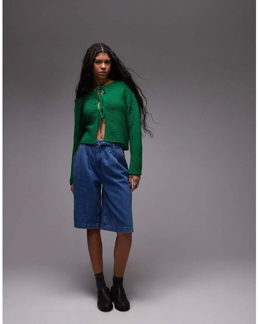 Cárdigan Con Lazadas De Pointelle De TOPSHOP de color Green