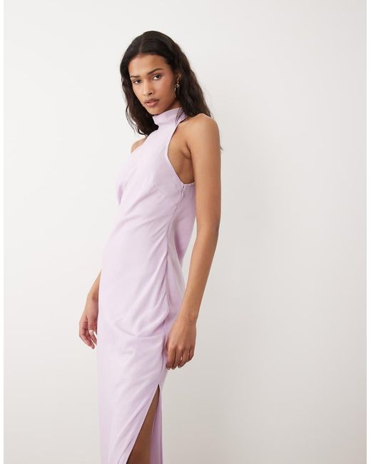 ASOS Pink Chiffon High Neck Midi Dress