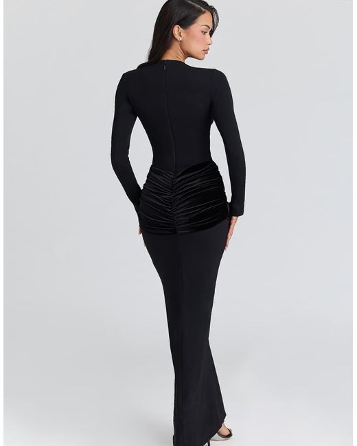 House Of Cb Black Athena Long Sleeve Crepe Jersey Maxi Dress