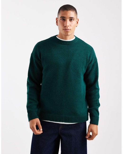 ASOS Green Relaxed Knitted Crew Neck Jumper for men
