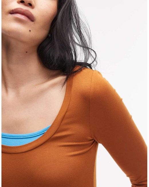 ASOS Orange Peached Feel Double Layer Scoop Neck Top