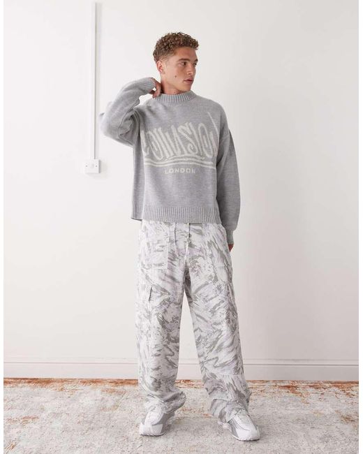 Collusion Gray Graffiti Graphic Knit Sweatshirt for men