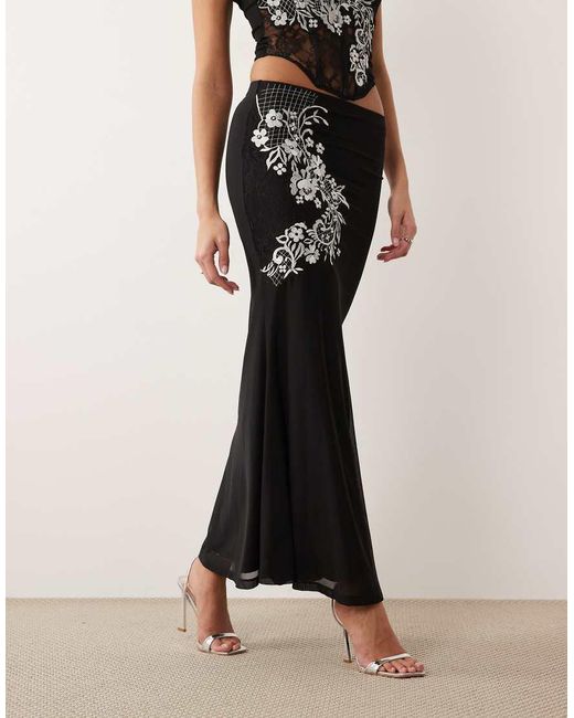 ASOS Multicolor Embroidered Mesh Maxi Skirt