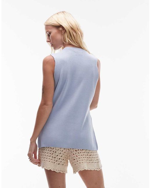 TOPSHOP Blue Longline Compact Knit Waistcoat