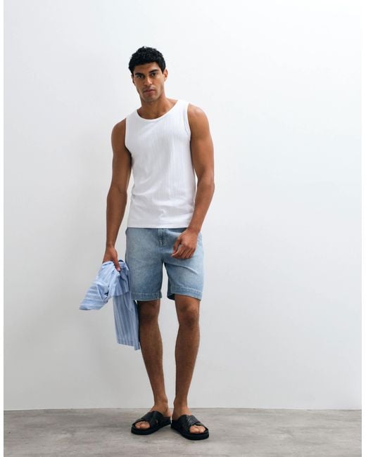 SELECTED White Ribbed Vest Top for men