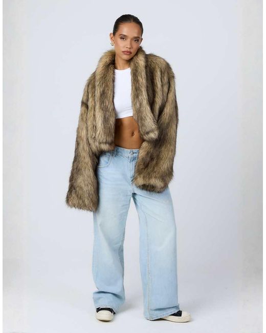 Aria Cove Blue Oversized Cropped Wide Sleeve Faux Fur Jacket