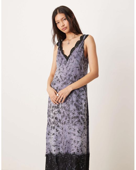 ASOS Natural Lace Detail V Neck Crinkle Satin Maxi Dress