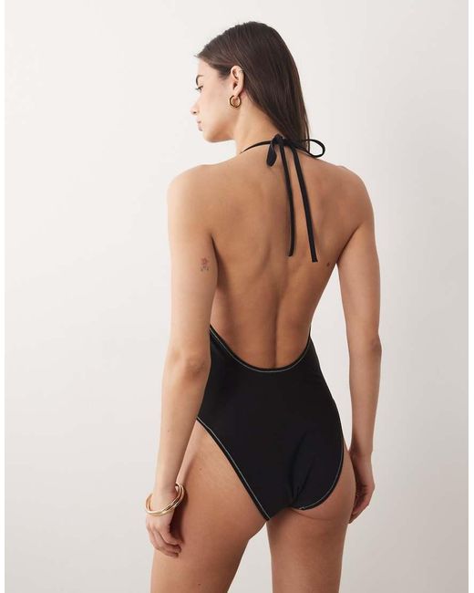 Calvin Klein Black Logo Plunge One Piece Backless Swimsuit