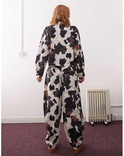 Reclaimed (vintage) White Cow Print Barrel Trouser Co-ord