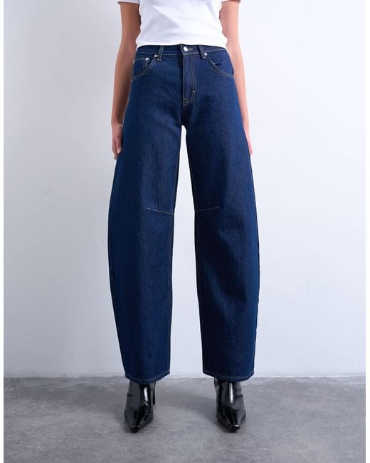 TOPSHOP Blue Barrel High Rise Jeans