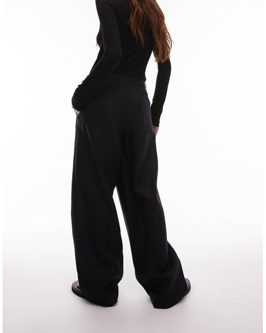 ARKET Black Linen Straight Leg Pants With Flat Front