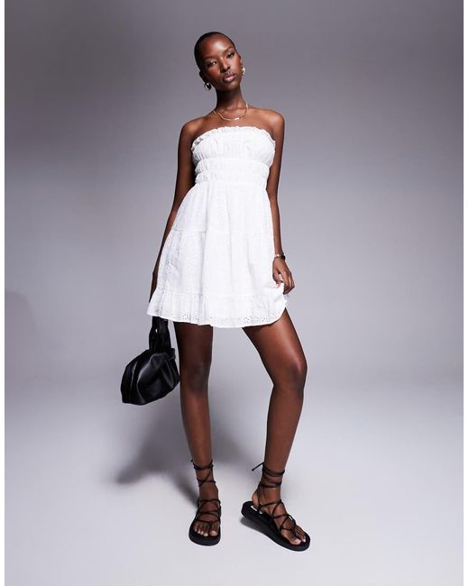The Frolic Gray Exclusive Tiered Bandeau Broderie Mini Dress