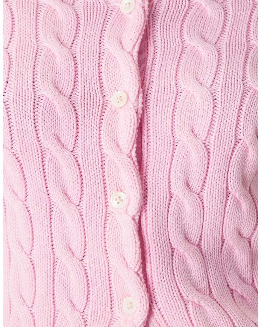 Polo Ralph Lauren Pink Icon Logo Cotton Cable Knit Cardigan