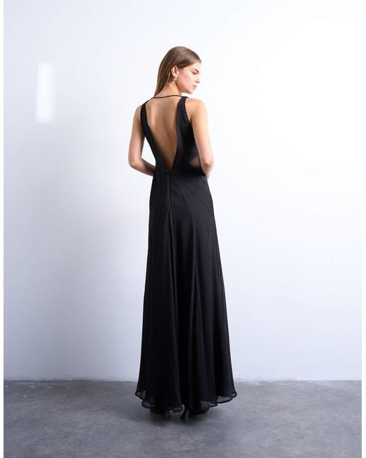 TOPSHOP Blue – langes kleid für besondere anlässe, mit tiefem ausschnitt und transparenten einsätzen