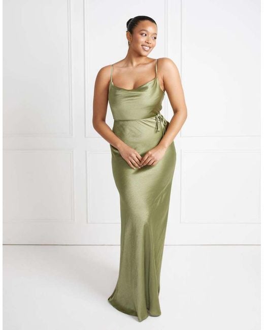 Six Stories Green Bridesmaid Satin Cami Bias Maxi Dress
