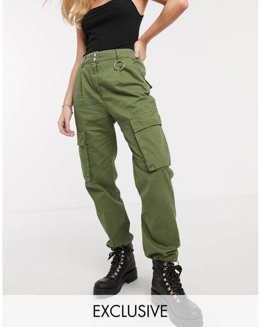 Bershka Denim Pocket Detail Cargo Trousers in Green | Lyst Canada