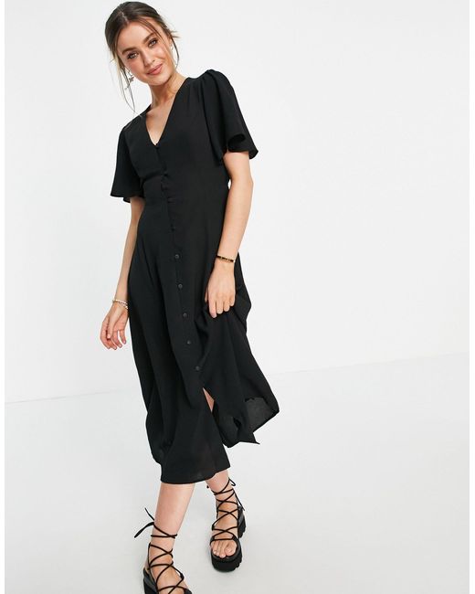 button through midi tea dress