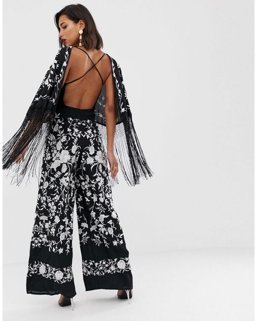 black embroidered jumpsuit