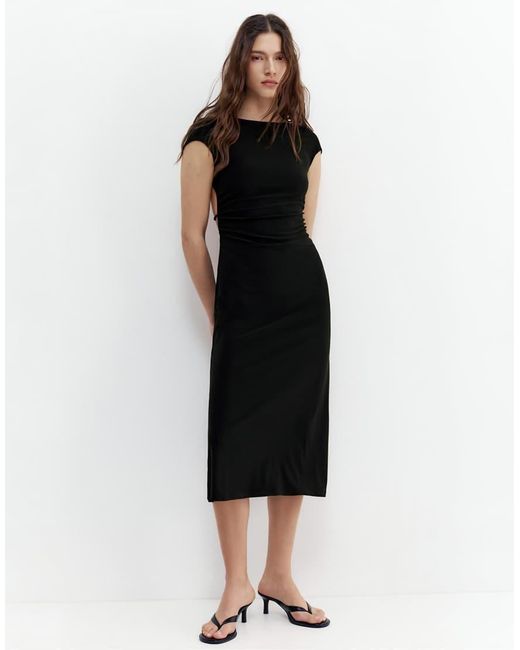 Pull&Bear White Short Sleeve Midi Dress