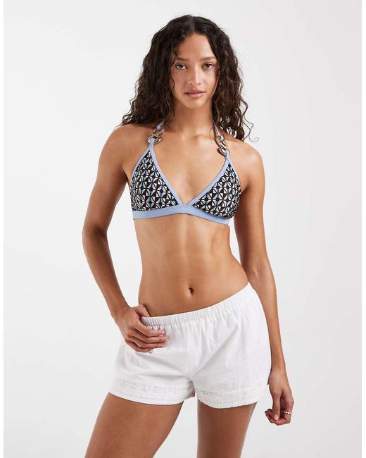 River Island White Geometric Print Bikini Top