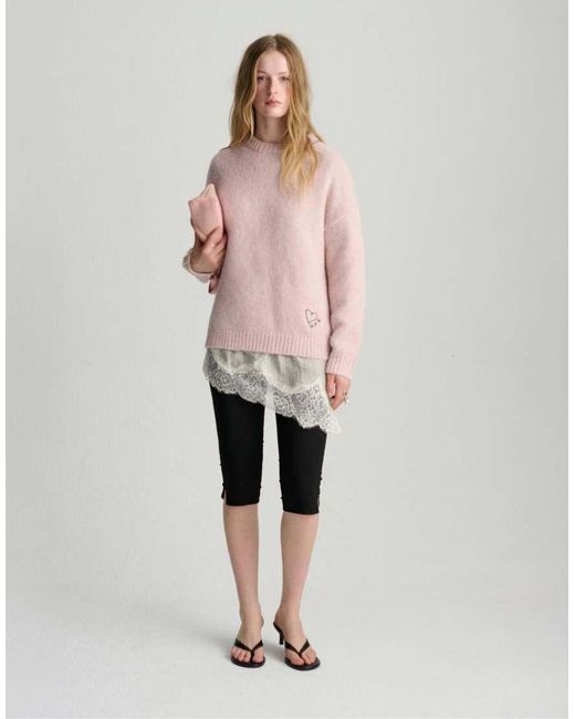 Pull&Bear Pink Embroidered Heart Jumper