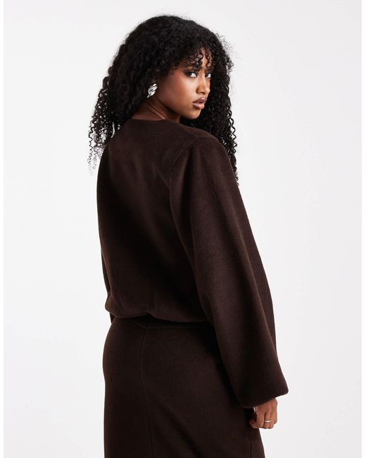 Bomber d'ensemble sans col aspect laine avec manches ballon - marron chocolat 4th & Reckless en coloris Black