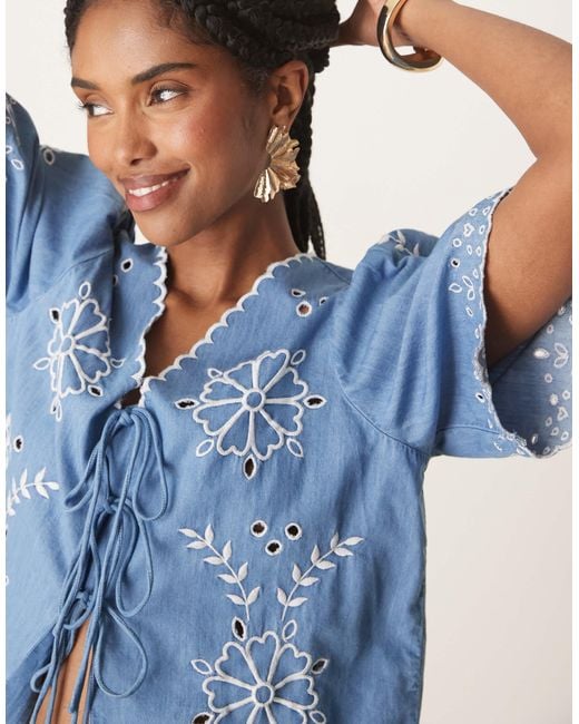 Nobody's Child Blue – besticktes jeansoberteil