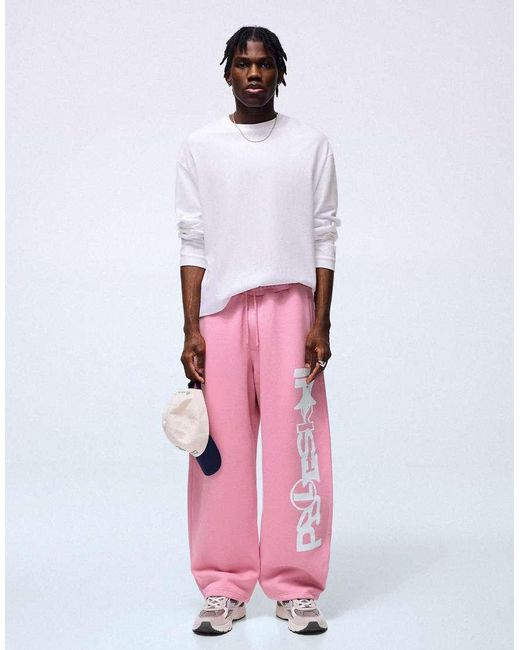 Bershka Pink Balloon Trousers With Side Print for men