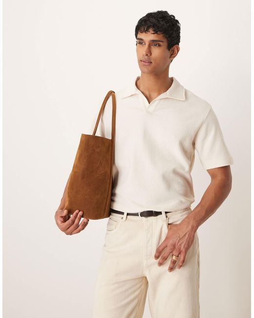 Mango Natural Knitted Open Collar Poloshirt for men