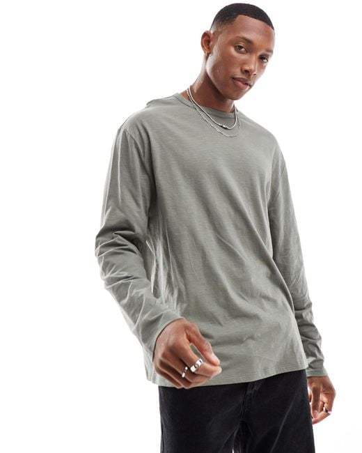 ASOS Gray Relaxed Fit Long Sleeve T-shirt for men