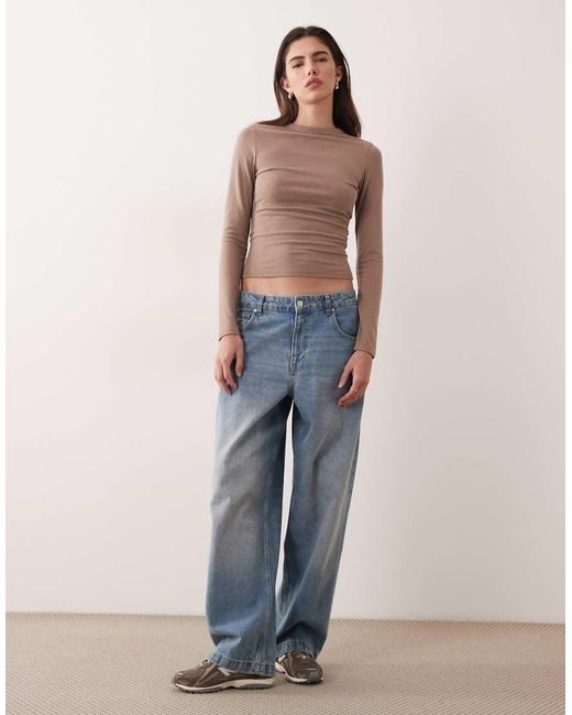 ASOS Blue Soft Longline Long Sleeve Shrunken Tee