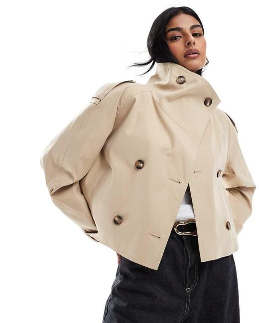 ASOS Natural Cropped Funnel Neck Trench Coat