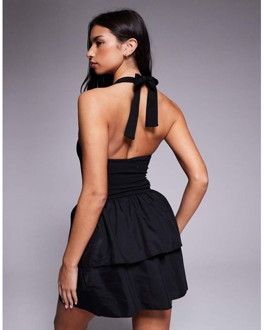 ASOS Blue Halter Ruffle Skirt Mini Dress