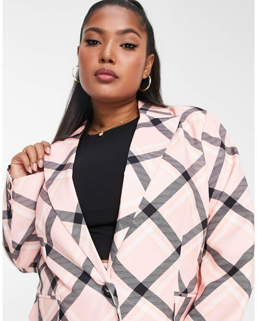 The Frolic Plus Pink The Frolic Exclusive Plus Check Print Blazer Co-ord