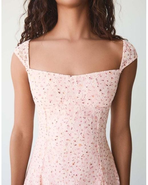 Bershka Pink Mini Lace Print Dress