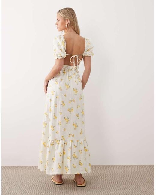 Miss Selfridge White Seersucker Puff Sleeve Milkmaid Maxi Dress