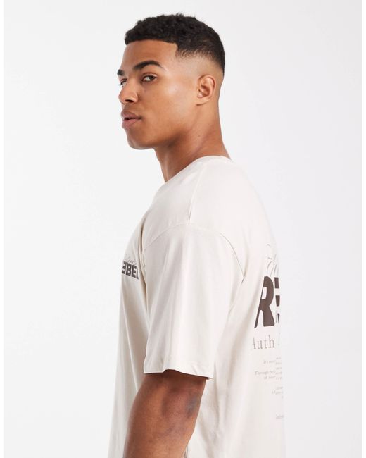 JJ Rebel White Oversized T-shirt With Eclectic Backprint for men