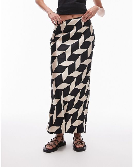 Tall - jupe longue satinée à imprimé géométrique - noir et blanc TOPSHOP en coloris Multicolor