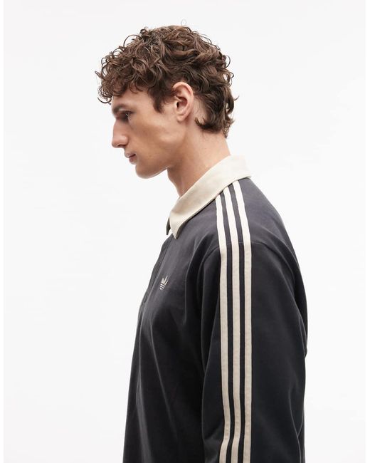 Adidas Originals Blue Three Stripe Long Sleeved Polo for men