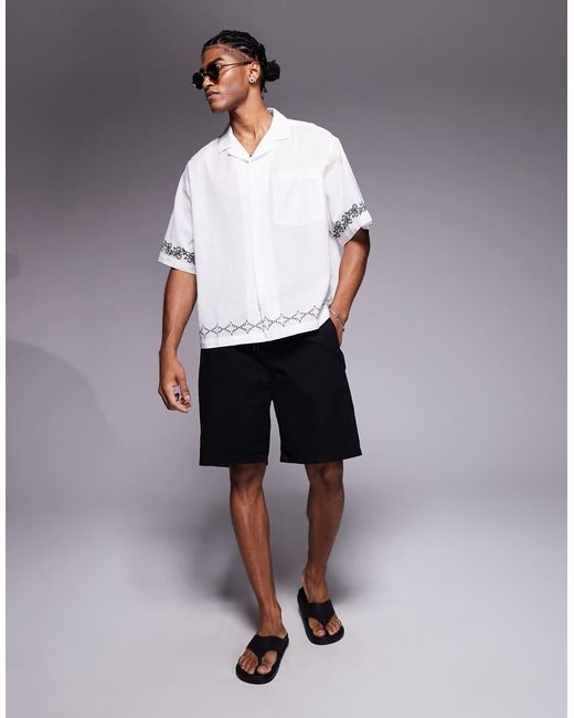ASOS White Boxy Oversized Revere Shirt With Back Print for men