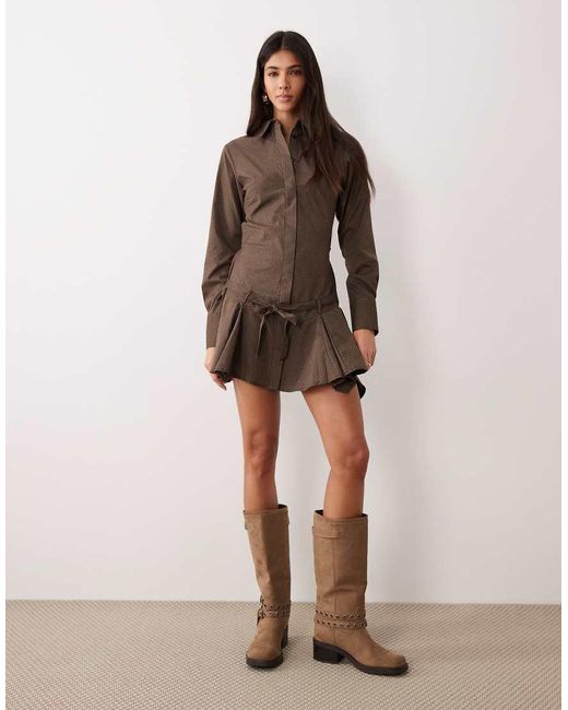 ASOS Natural Tie Shirt Mini Dress With Godet Skirt
