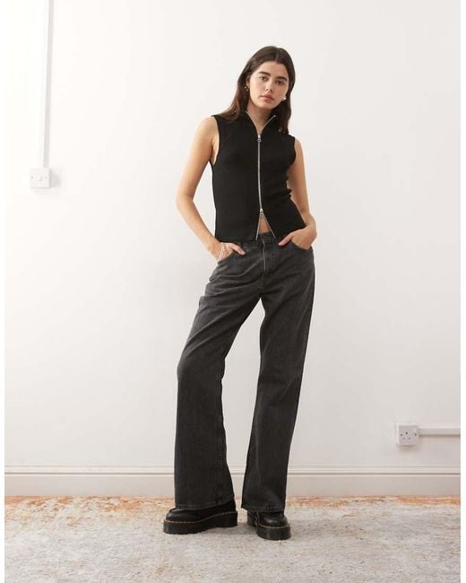 Weekday Black Mock Neck Zip Through Sleeveless Top