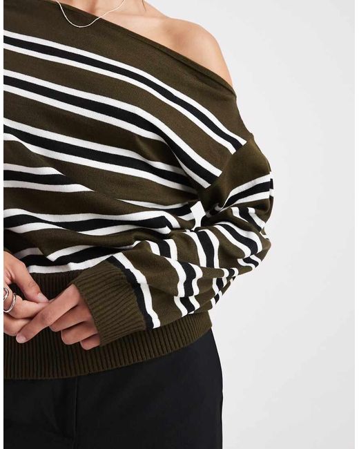 Collusion Black Stripe Off Shoulder Knitted Top