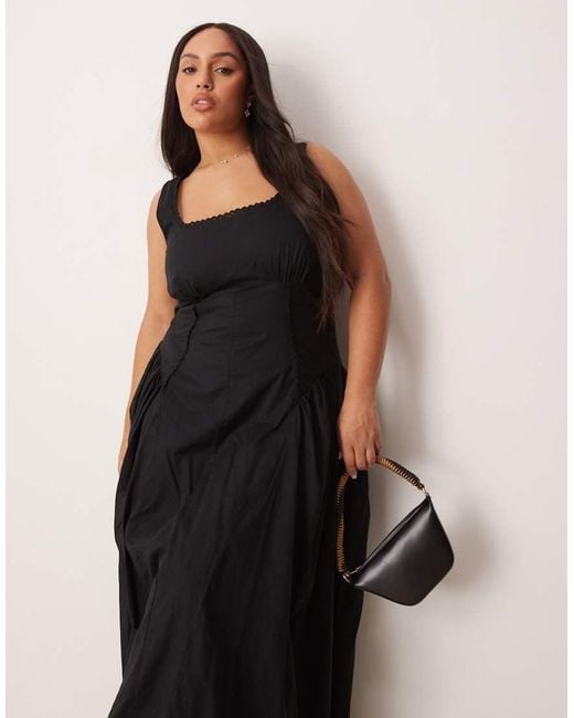 ASOS Black Asos Design Curve Prairie Square Neck Maxi Dress With Dropped Waist