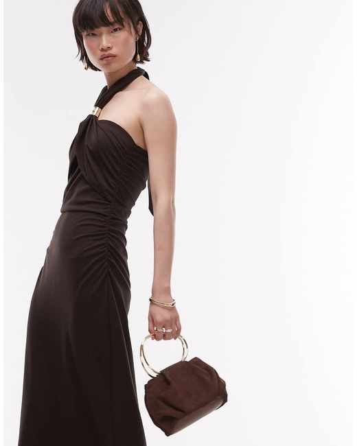 & Other Stories White Jersey Maxi Dress With Metallic Clasp Halter Neck