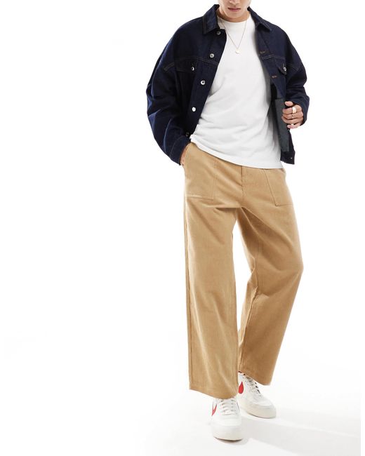 Pantalon droit en velours côtelé - beige ASOS pour homme en coloris White