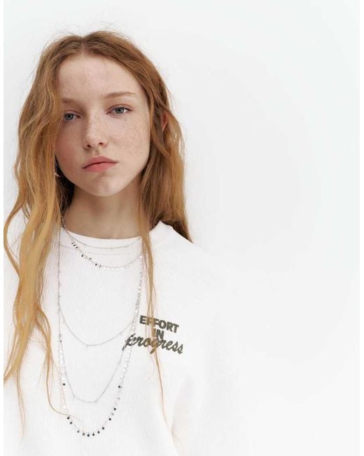 Pull&Bear White Long Sleeve Effort T-shirt