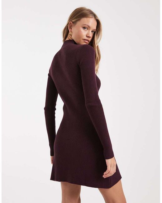 ASOS Purple Knitted Fine Gauge Mini Dress With Rib Detail