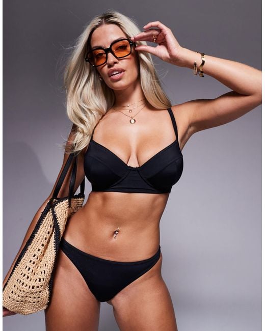 ASOS Gray Maya Mix And Match High Leg Thong Bikini Bottom