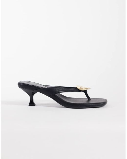 ASOS Black Havana Trim Detail Toe Thong Kitten Heel Sandals